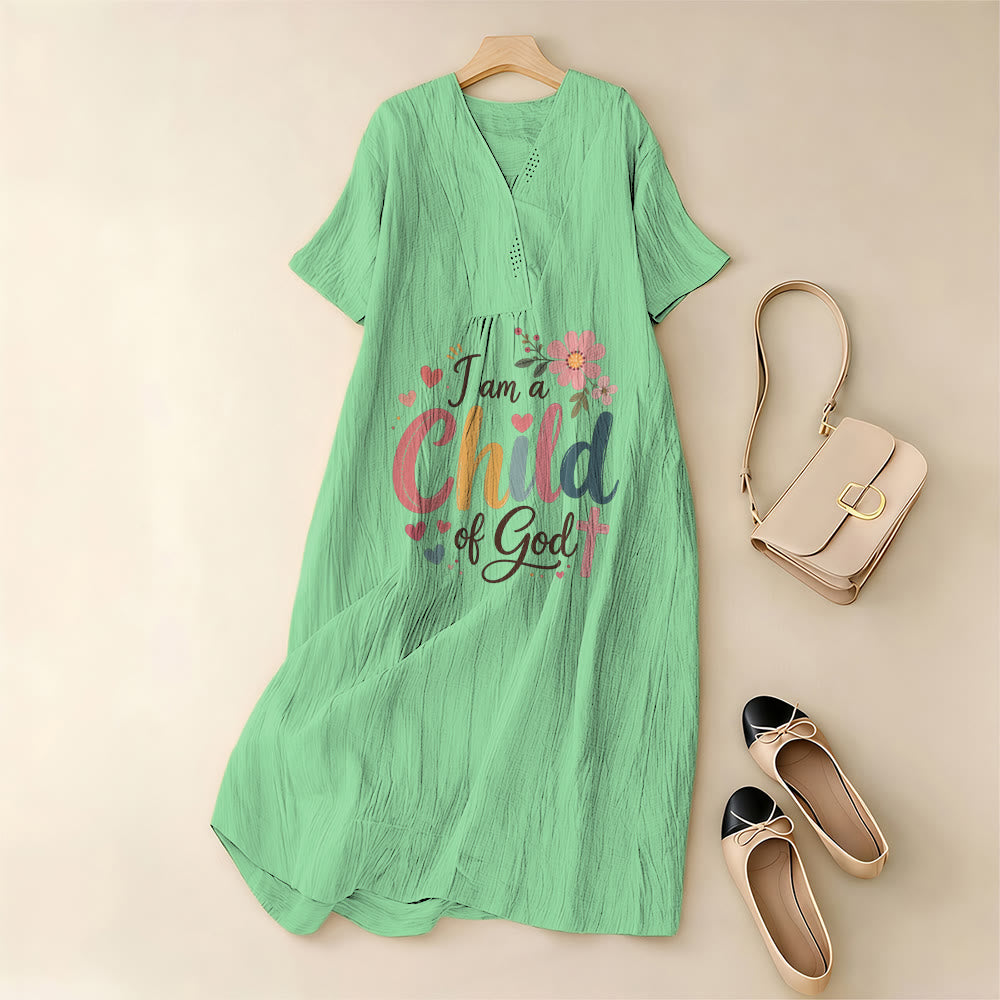 Christianartworkshop I Am a Child of God Floral & Heart V-Neck Short Sleeve Midi Dress - image 9