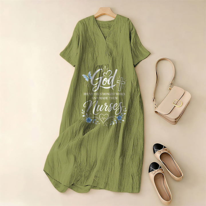 Christianartworkshop God Found the Strongest Women and Made Them Nurses Inspirational V-Neck Short Sleeve Midi Dress - image 11