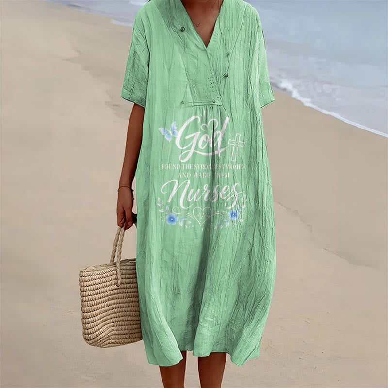 Christianartworkshop God Found the Strongest Women and Made Them Nurses Inspirational V-Neck Short Sleeve Midi Dress - Green - 4XL - image 8