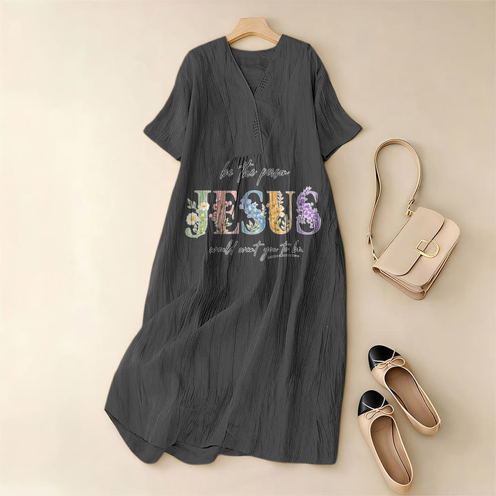 Christianartworkshop Be the Person Jesus Would Want You to Be Floral Jesus V-Neck Short Sleeve Midi Dress - image 9