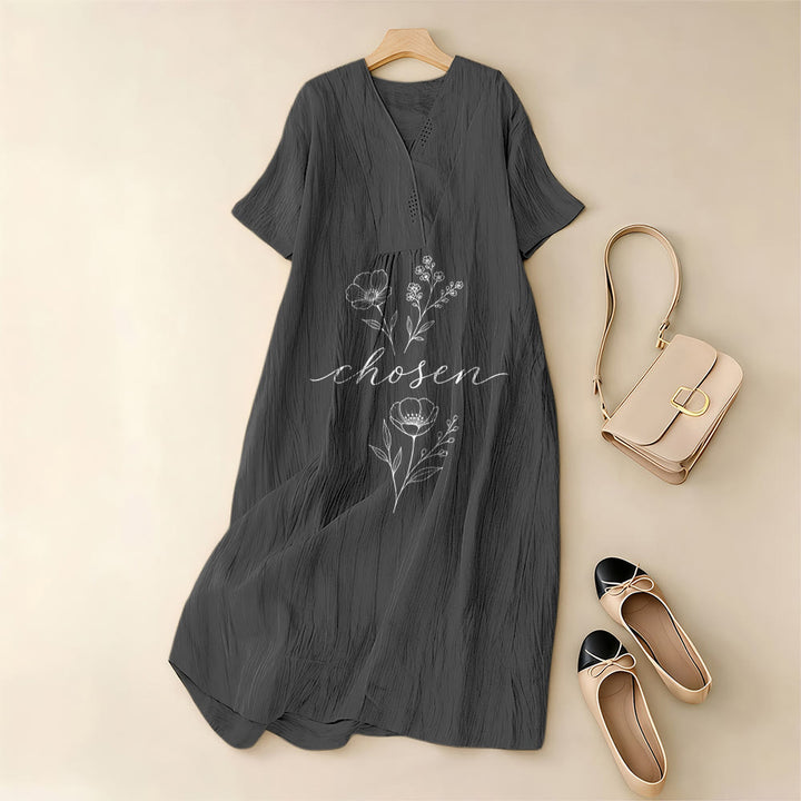 Christianartworkshop Inspirational Chosen Floral Accent V-Neck Short Sleeve Midi Dress - image 9