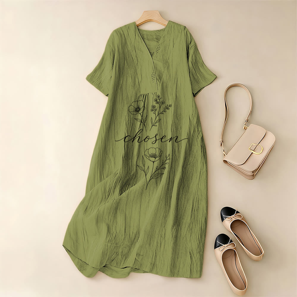 Christianartworkshop Inspirational Chosen Floral Accent V-Neck Short Sleeve Midi Dress - image 11