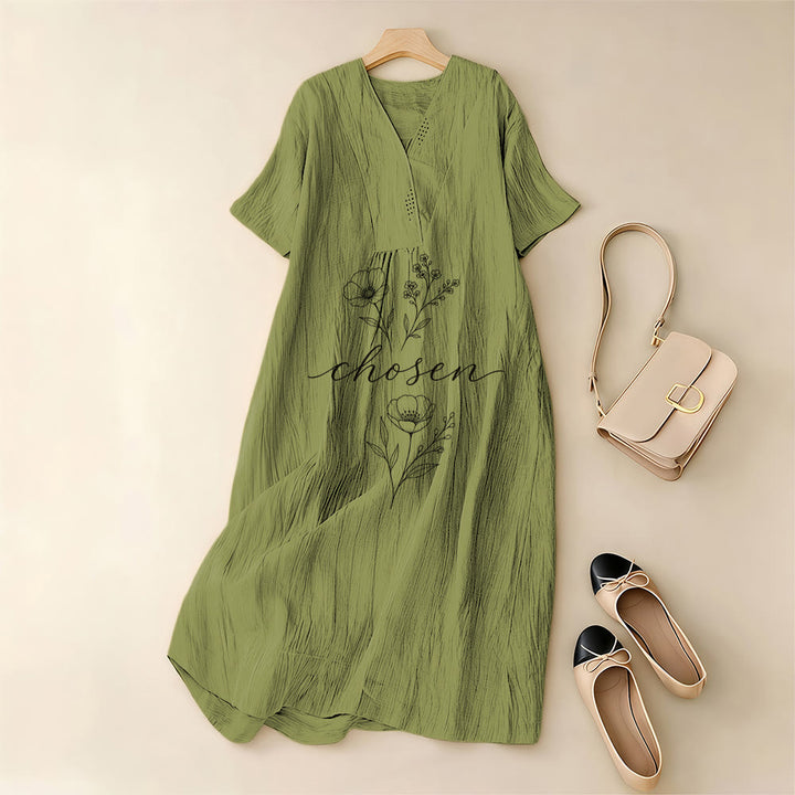 Christianartworkshop Inspirational Chosen Floral Accent V-Neck Short Sleeve Midi Dress - image 11