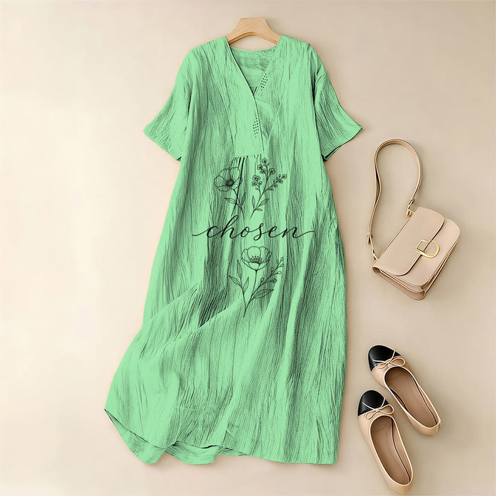Christianartworkshop Inspirational Chosen Floral Accent V-Neck Short Sleeve Midi Dress - image 5