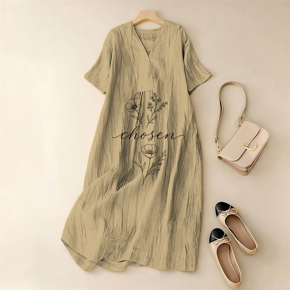 Christianartworkshop Inspirational Chosen Floral Accent V-Neck Short Sleeve Midi Dress - image 1