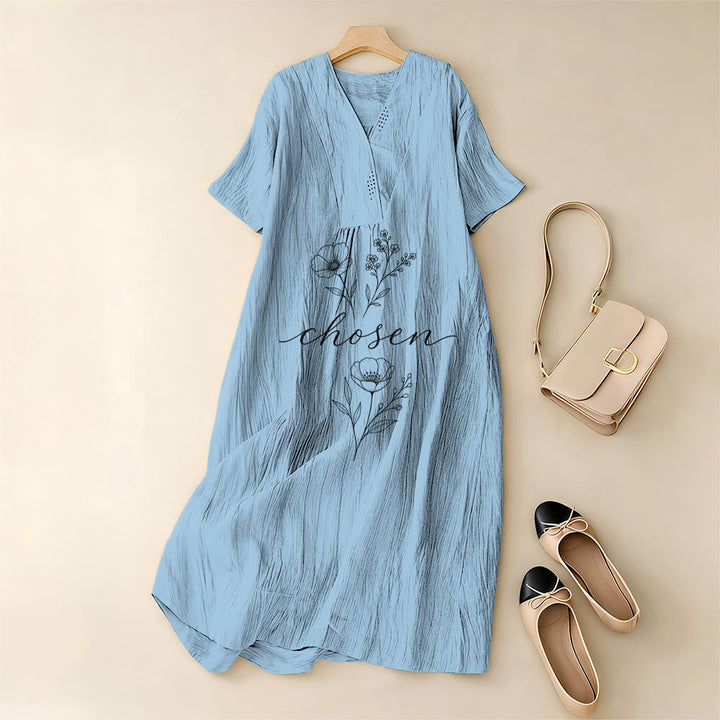 Christianartworkshop Inspirational Chosen Floral Accent V-Neck Short Sleeve Midi Dress - image 3