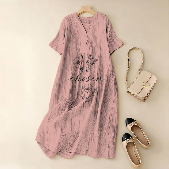 Christianartworkshop Inspirational Chosen Floral Accent V-Neck Short Sleeve Midi Dress - image 7