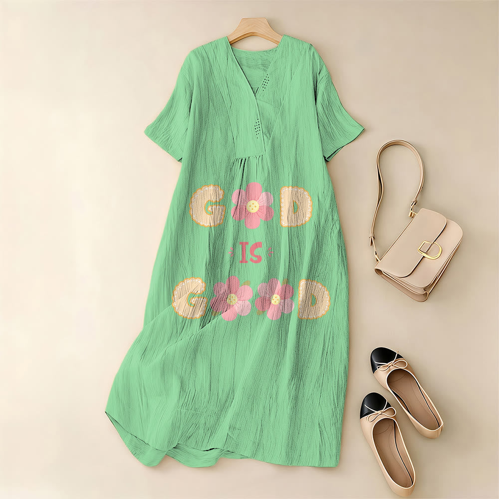Christianartworkshop Devotional “God Is Good” Floral Statement V-Neck Short Sleeve Midi Dress - image 7