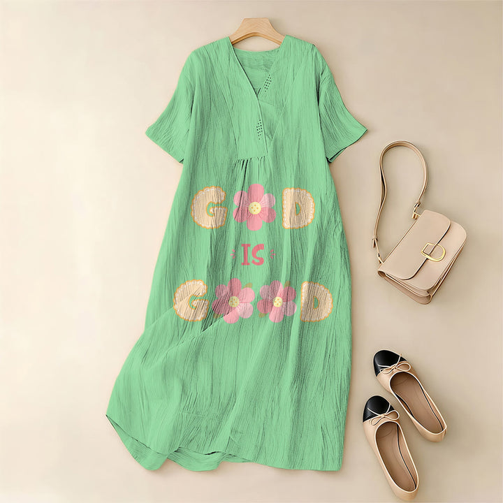 Christianartworkshop Devotional “God Is Good” Floral Statement V-Neck Short Sleeve Midi Dress - image 7