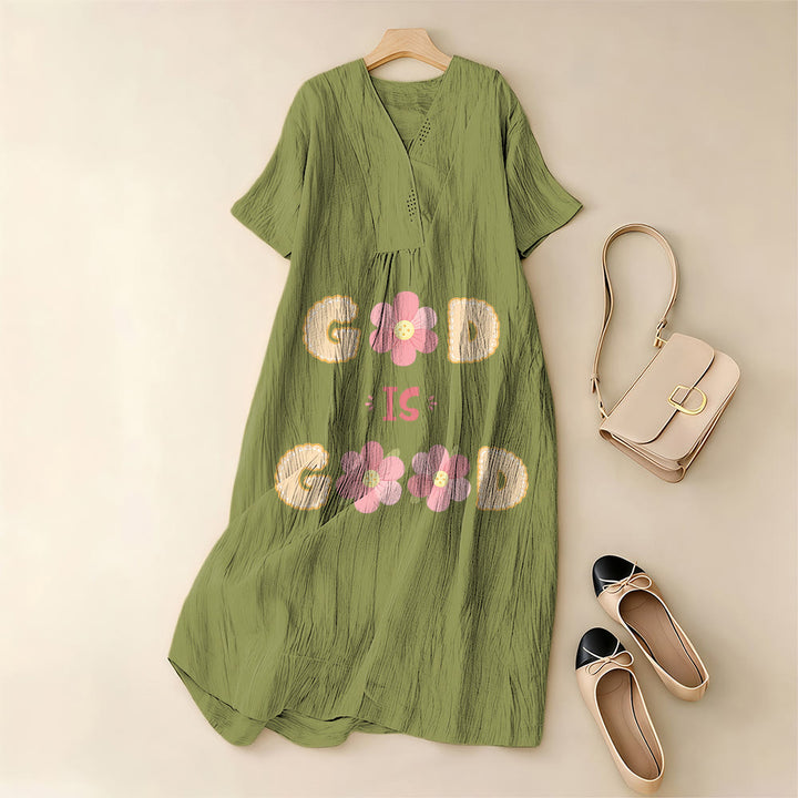 Christianartworkshop Devotional “God Is Good” Floral Statement V-Neck Short Sleeve Midi Dress - image 11