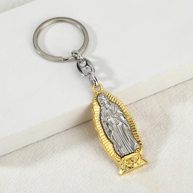 Two-Tone Our Lady of Guadalupe Keychain with Radiant Halo – Divine