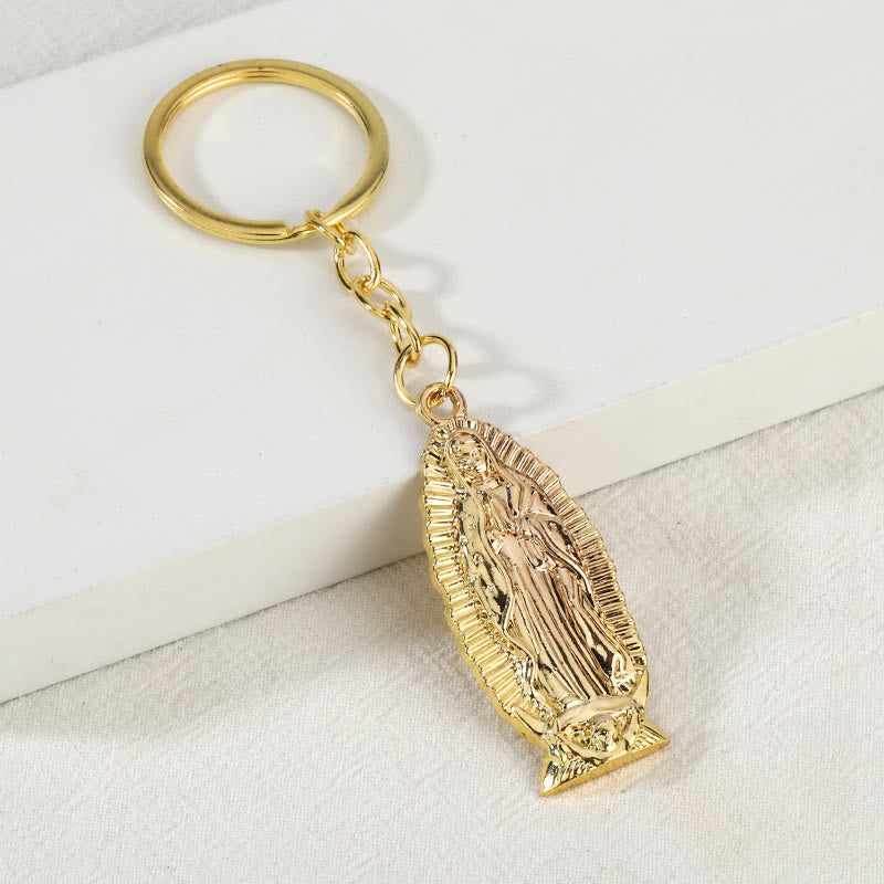 Two-Tone Our Lady of Guadalupe Keychain with Radiant Halo – Divine