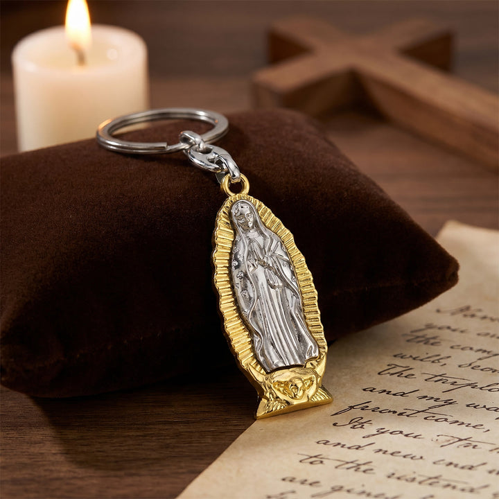 Christianartworkshop Two-Tone Our Lady of Guadalupe Keychain with Radiant Border: A Reminder of Divine Protection - Silver - image 3