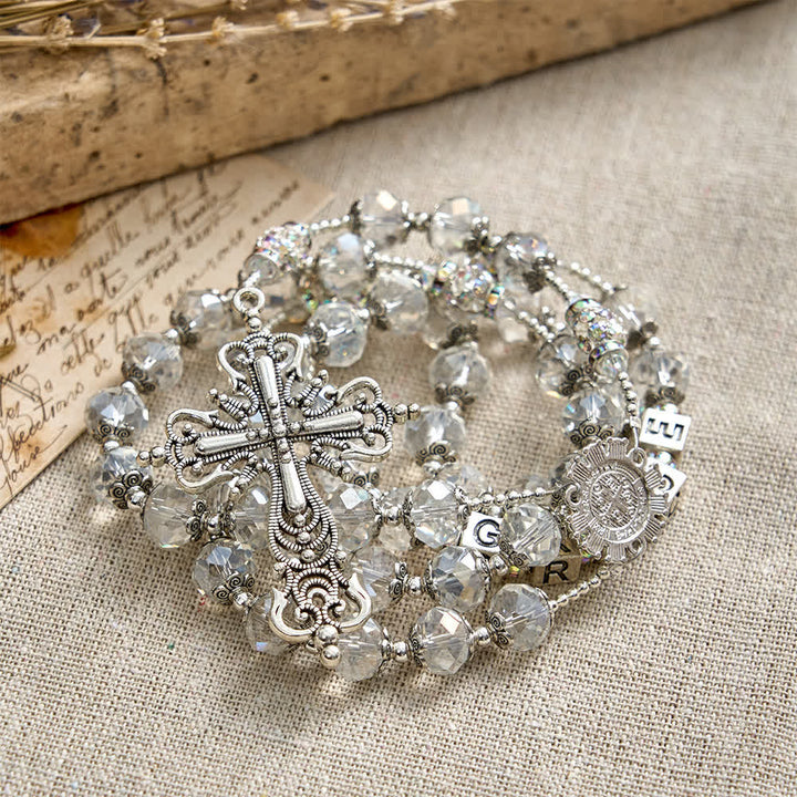 Christianartworkshop Sparkling White St. Benedict Forever Faith Rosary with Custom Name Letters - image 5