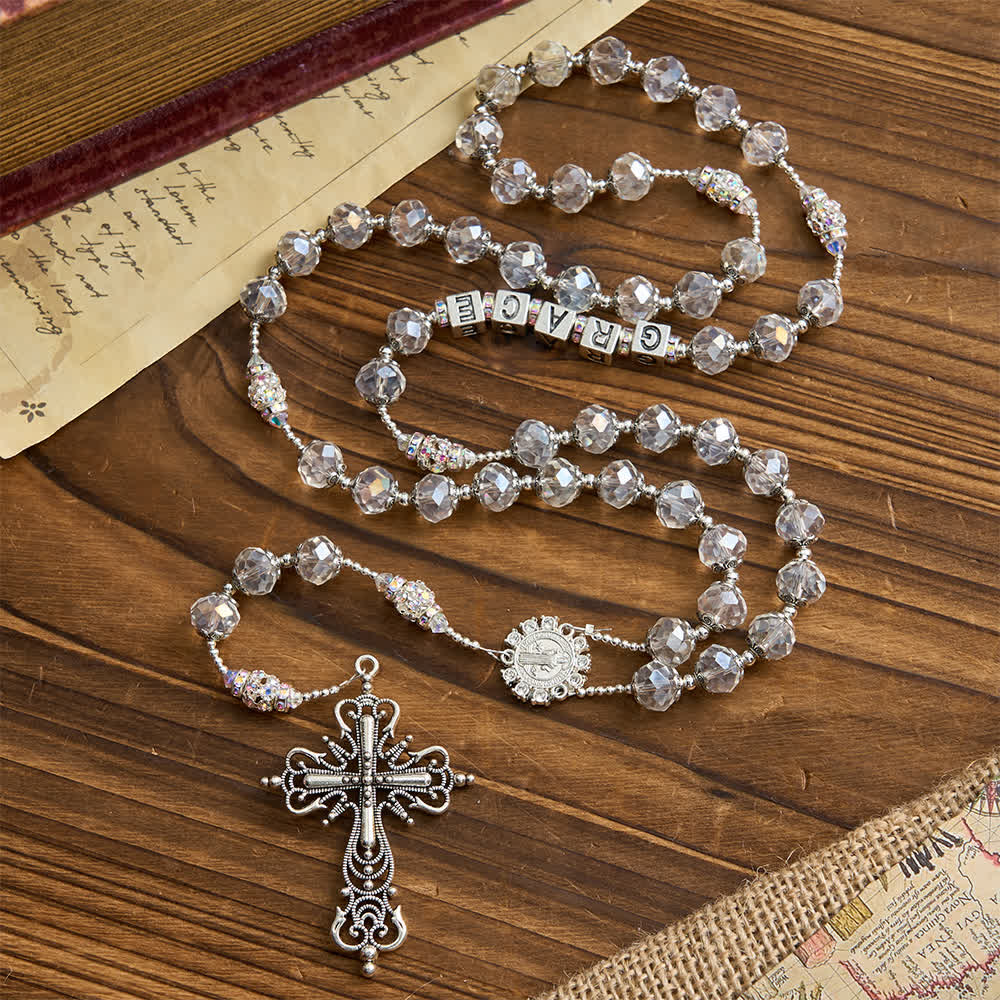 Christianartworkshop Sparkling White St. Benedict Forever Faith Rosary with Custom Name Letters - image 4