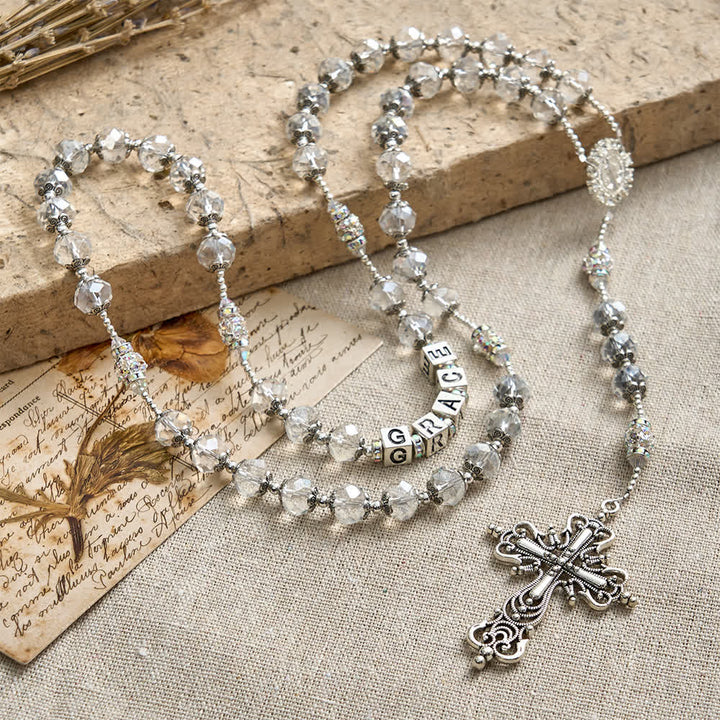 Christianartworkshop Sparkling White St. Benedict Forever Faith Rosary with Custom Name Letters - image 7