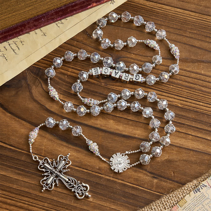 Christianartworkshop Sparkling White St. Benedict Forever Faith Rosary with Custom Name Letters - image 3