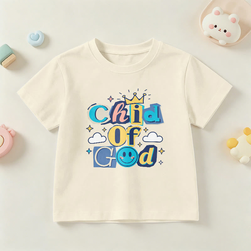 Christianartworkshop Whimsical Crown and Star Accent Child of God Kids T-Shirt - Beige - US/UK/AU 14, EU170 - image 0