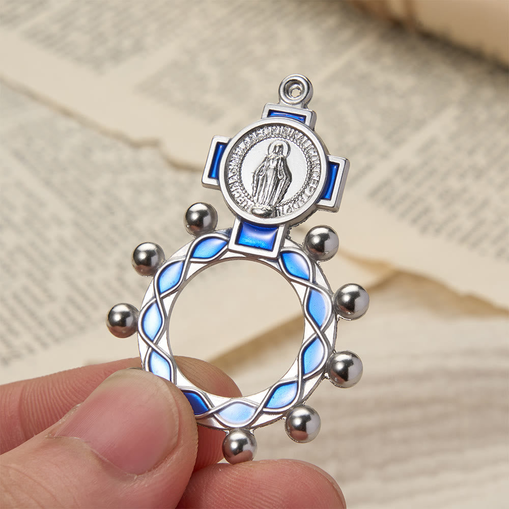 Christianartworkshop Vibrant Enamel Our Lady Finger Rosary with Round Prayer Bead Accents: A Daily Symbol of Comfort and Hope - Blue - Set of 10 pcs - image 6