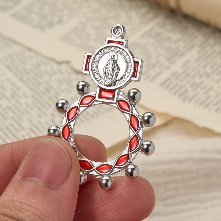 Christianartworkshop Vibrant Enamel Our Lady Finger Rosary with Round Prayer Bead Accents: A Daily Symbol of Comfort and Hope - Red - Set of 10 pcs - image 0