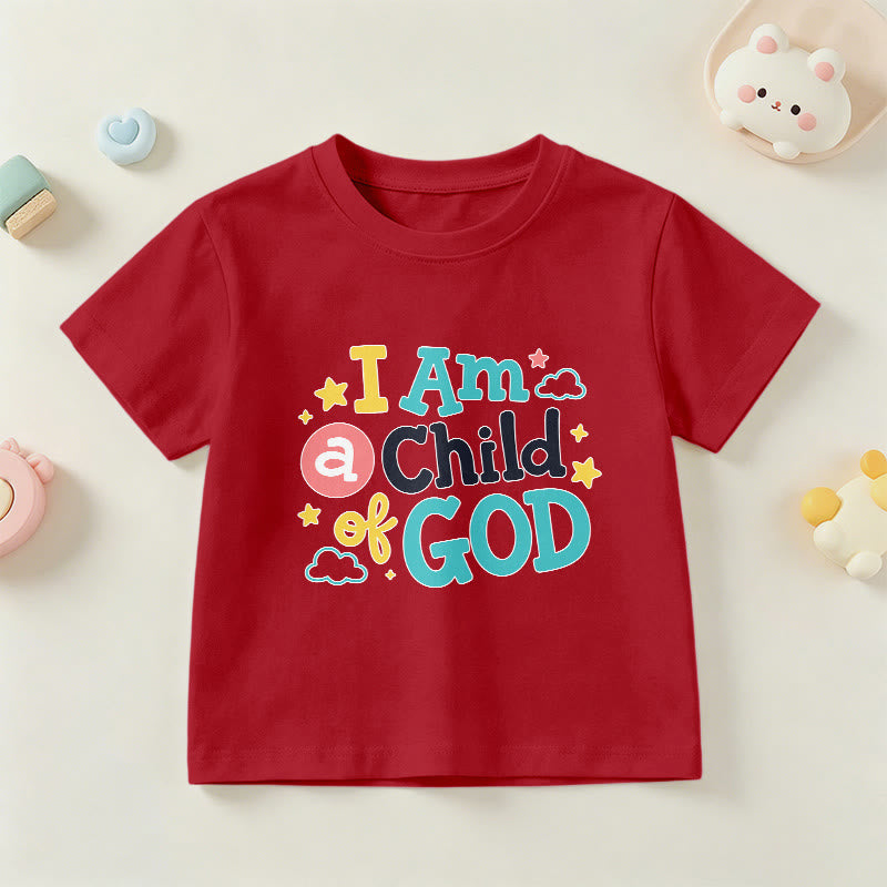 Christianartworkshop Devotional Whimsical Cloud and Star I Am a Child of God Kids T-Shirt - Red - US/UK/AU 14, EU170 - image 0