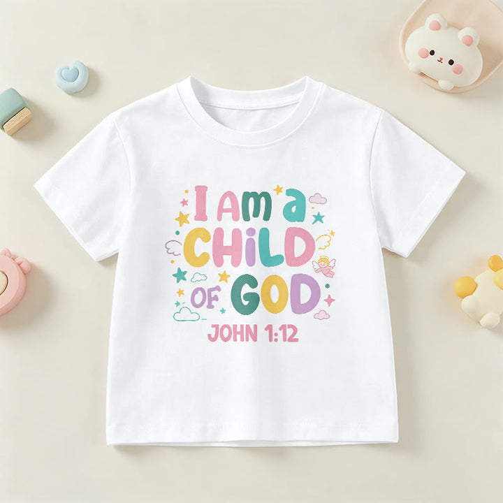 Christianartworkshop Whimsical Angel and Star Accent I Am a Child of God John 1:12 Kids T-Shirt - White - US/UK/AU 14, EU170 - image 18