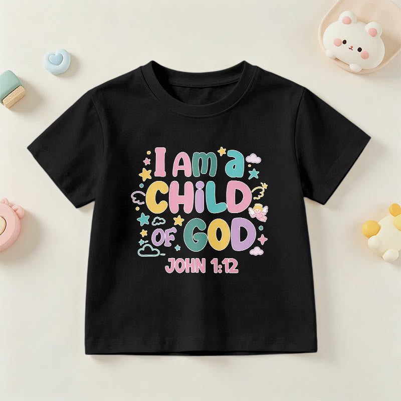 Christianartworkshop Whimsical Angel and Star Accent I Am a Child of God John 1:12 Kids T-Shirt - Black - US/UK/AU 14, EU170 - image 0