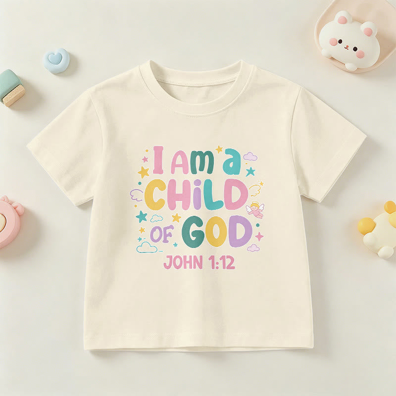 Christianartworkshop Whimsical Angel and Star Accent I Am a Child of God John 1:12 Kids T-Shirt - Beige - US/UK/AU 14, EU170 - image 24