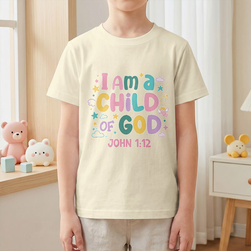 Christianartworkshop Whimsical Angel and Star Accent I Am a Child of God John 1:12 Kids T-Shirt - image 25