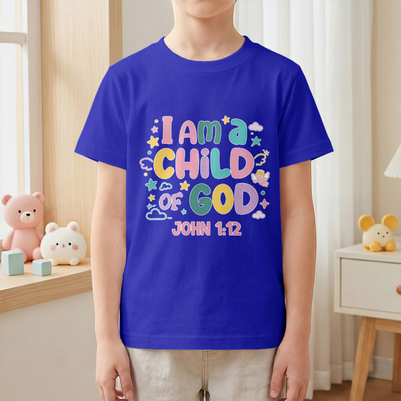 Christianartworkshop Whimsical Angel and Star Accent I Am a Child of God John 1:12 Kids T-Shirt - image 4