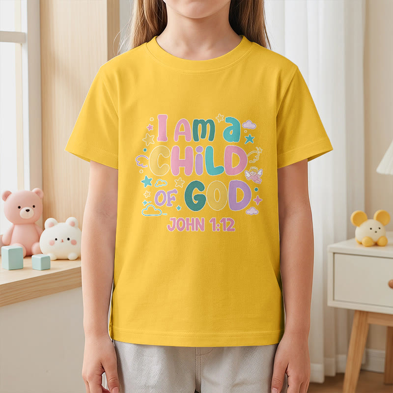 Christianartworkshop Whimsical Angel and Star Accent I Am a Child of God John 1:12 Kids T-Shirt - image 29
