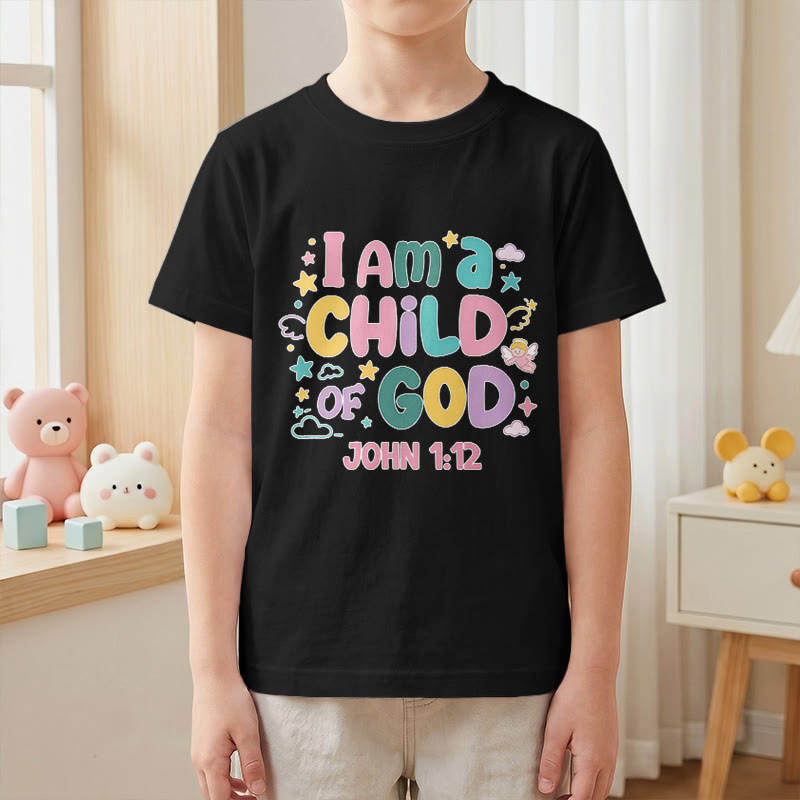 Christianartworkshop Whimsical Angel and Star Accent I Am a Child of God John 1:12 Kids T-Shirt - image 1