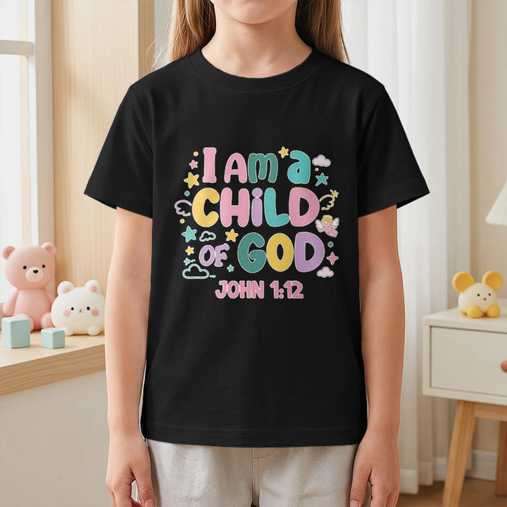 Christianartworkshop Whimsical Angel and Star Accent I Am a Child of God John 1:12 Kids T-Shirt - image 2
