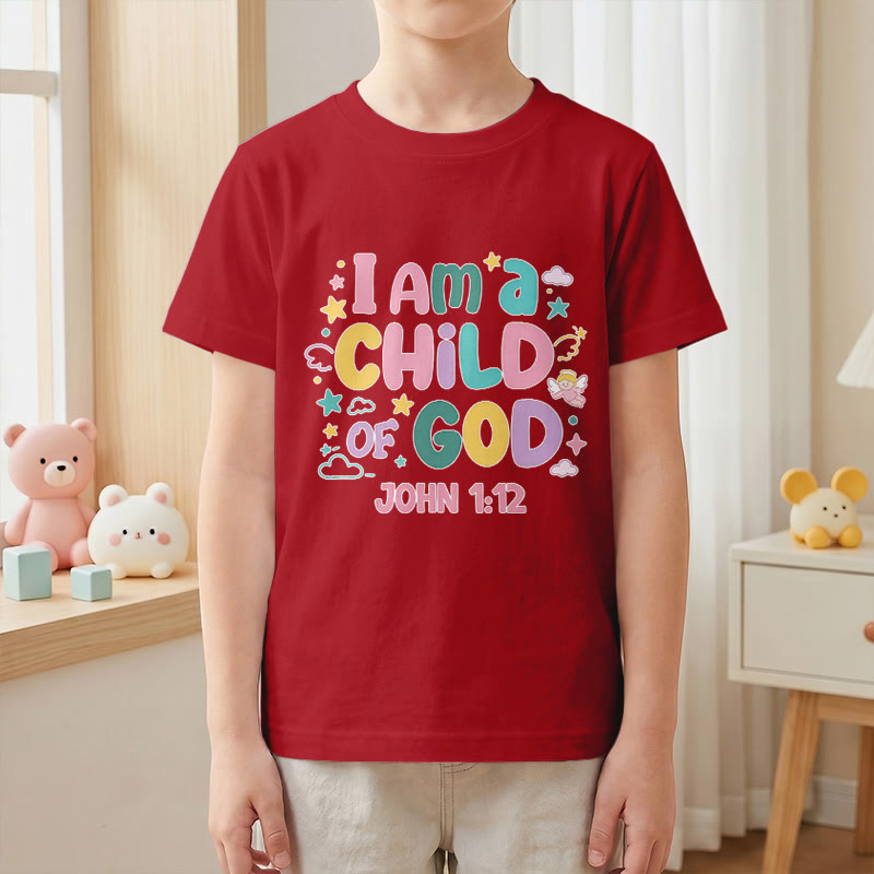 Christianartworkshop Whimsical Angel and Star Accent I Am a Child of God John 1:12 Kids T-Shirt - image 10