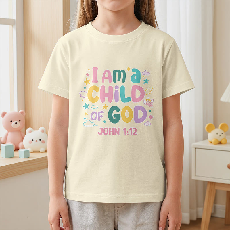 Christianartworkshop Whimsical Angel and Star Accent I Am a Child of God John 1:12 Kids T-Shirt - image 26