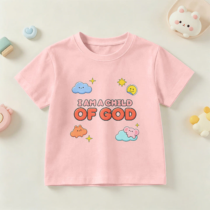 Christianartworkshop Whimsical Smiling Cloud and Sun Accent I Am a Child of God Kids T-Shirt - Pink - US/UK/AU 14, EU170 - image 12