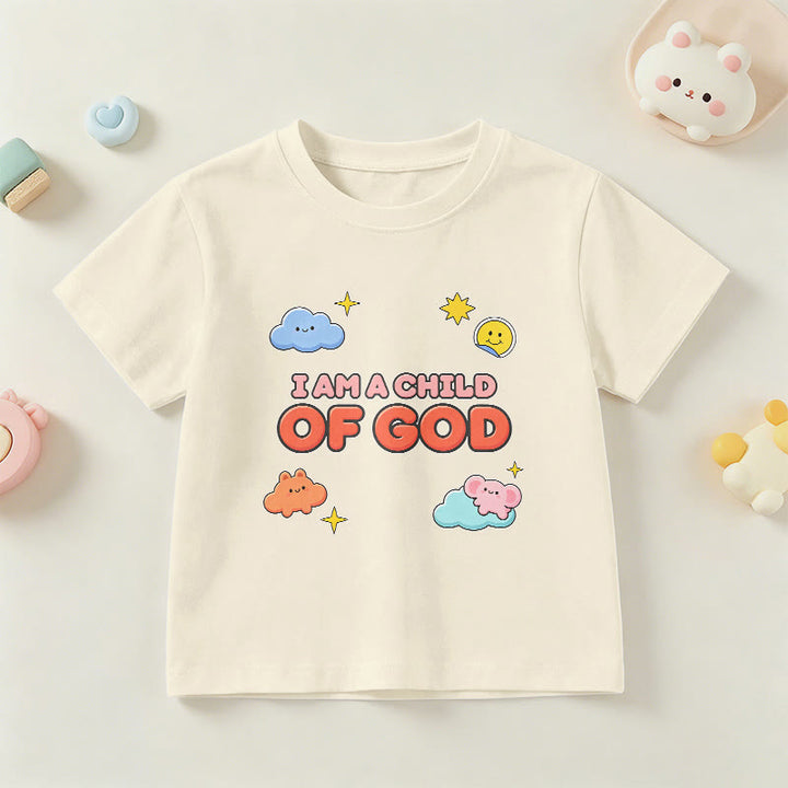 Christianartworkshop Whimsical Smiling Cloud and Sun Accent I Am a Child of God Kids T-Shirt - Beige - US/UK/AU 14, EU170 - image 21