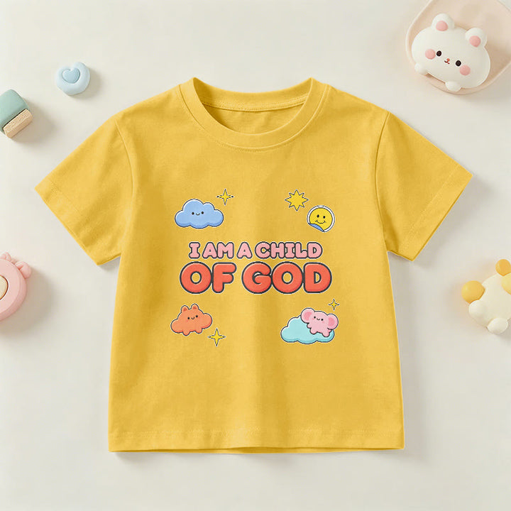 Christianartworkshop Whimsical Smiling Cloud and Sun Accent I Am a Child of God Kids T-Shirt - Yellow - US/UK/AU 14, EU170 - image 27
