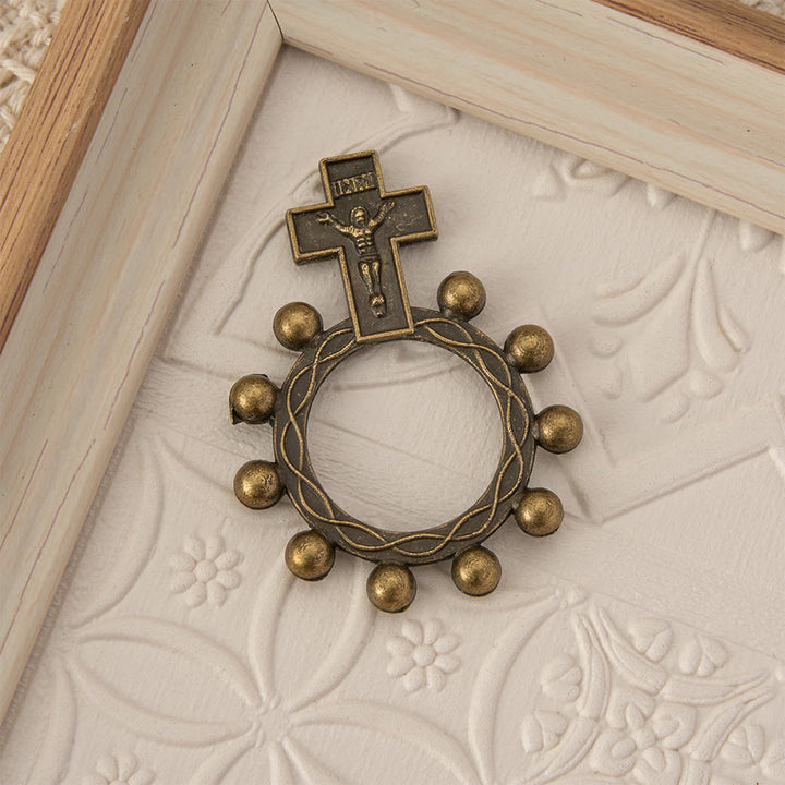 Christianartworkshop Two-Color Crucifix Finger Rosary with Embossed Jesus and Beaded Halo: A Reminder of Divine Grace - image 2
