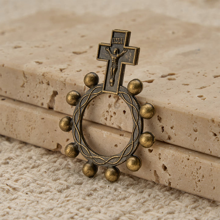 Christianartworkshop Two-Color Crucifix Finger Rosary with Embossed Jesus and Beaded Halo: A Reminder of Divine Grace - image 3