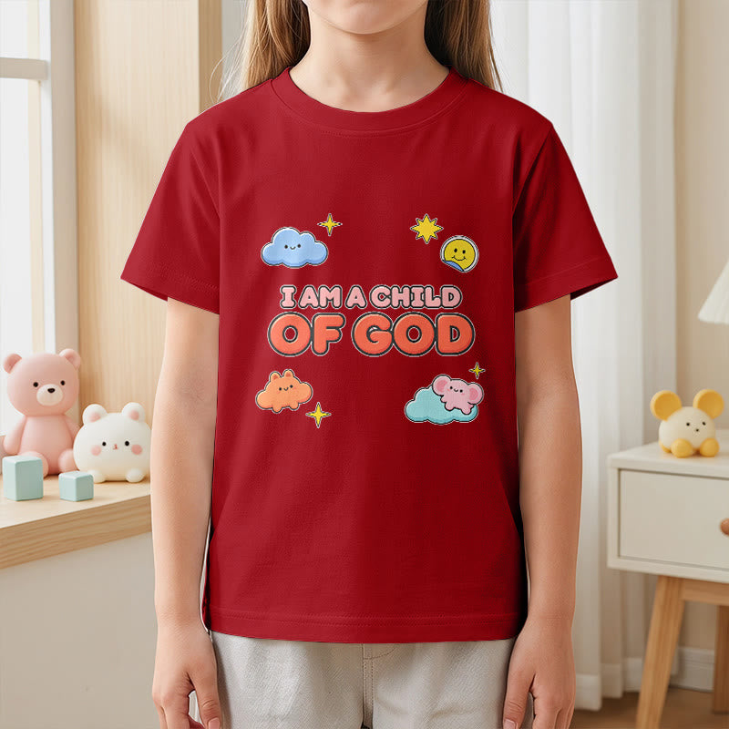 Christianartworkshop Whimsical Smiling Cloud and Sun Accent I Am a Child of God Kids T-Shirt - image 11