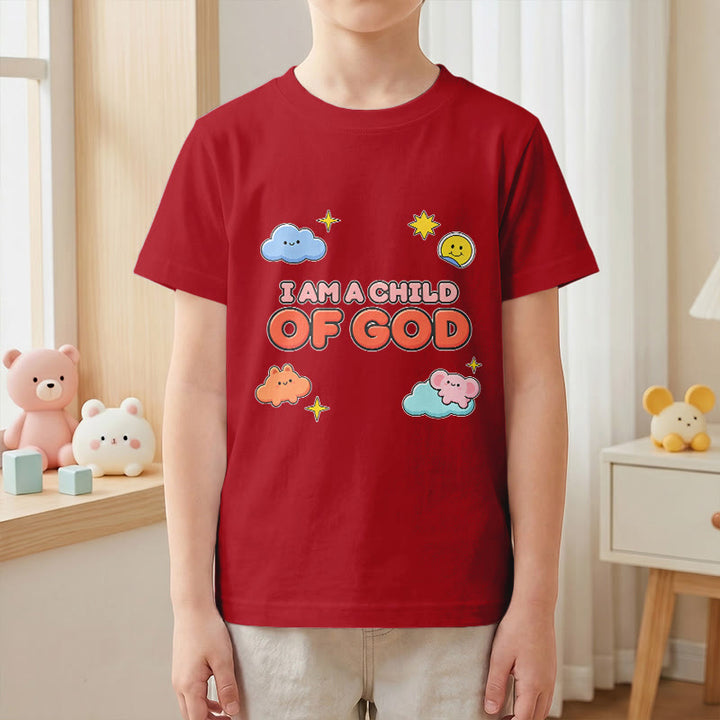 Christianartworkshop Whimsical Smiling Cloud and Sun Accent I Am a Child of God Kids T-Shirt - image 10