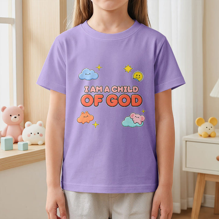 Christianartworkshop Whimsical Smiling Cloud and Sun Accent I Am a Child of God Kids T-Shirt - image 8
