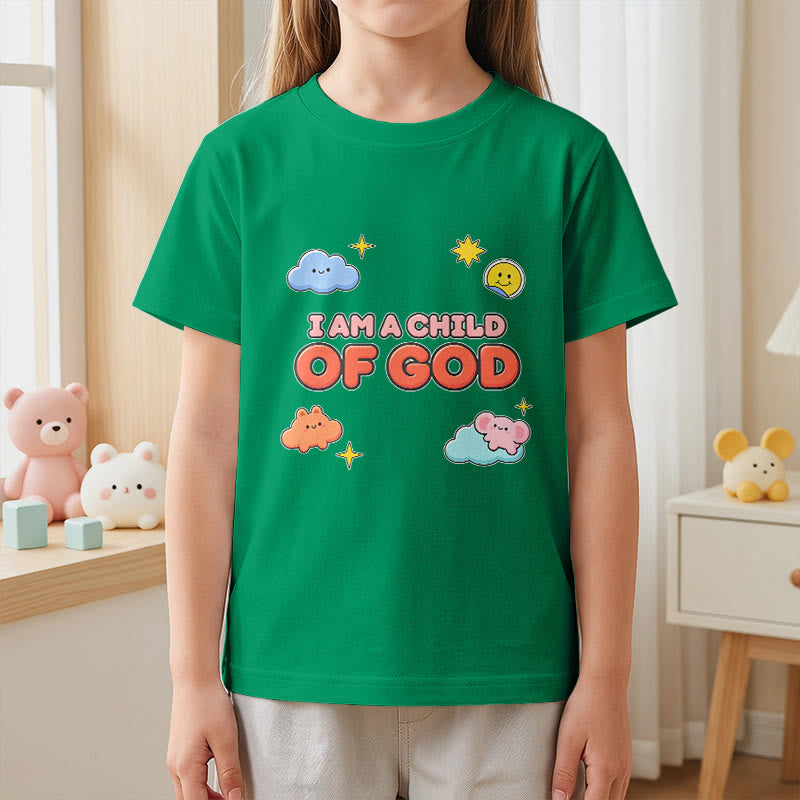 Christianartworkshop Whimsical Smiling Cloud and Sun Accent I Am a Child of God Kids T-Shirt - image 17