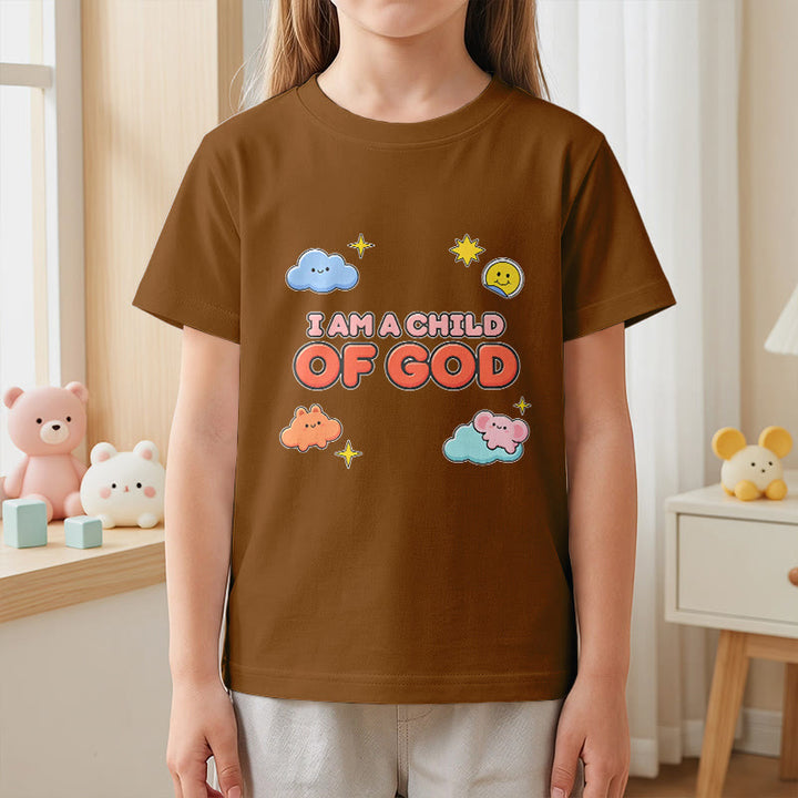 Christianartworkshop Whimsical Smiling Cloud and Sun Accent I Am a Child of God Kids T-Shirt - image 20