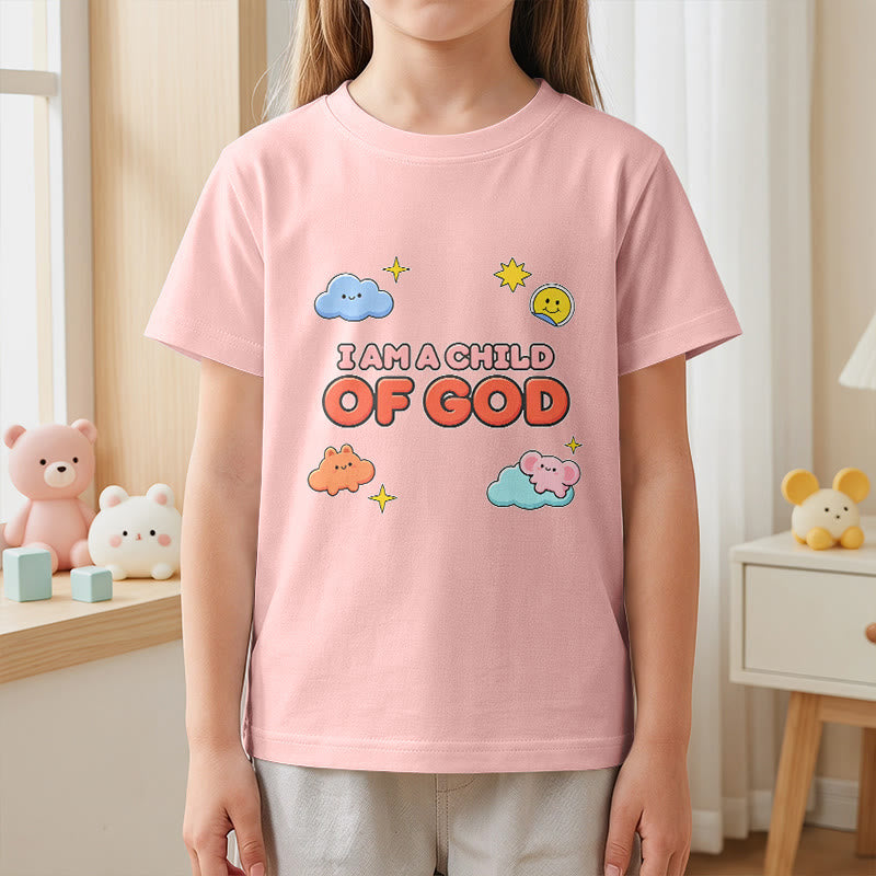 Christianartworkshop Whimsical Smiling Cloud and Sun Accent I Am a Child of God Kids T-Shirt - image 14