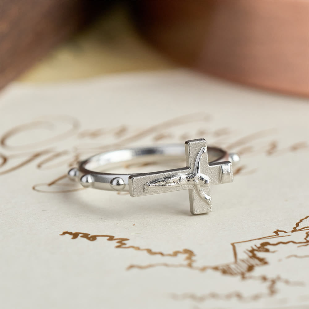 Christianartworkshop Classic Rosary Ring with Crucifix and Continuous Beaded Prayer Band: A Timeless Emblem of Devotion - image 1