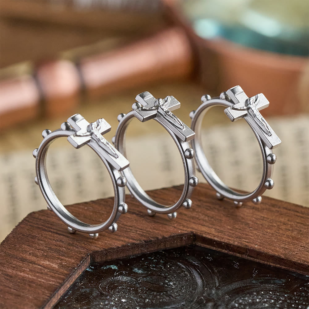 Christianartworkshop Classic Rosary Ring with Crucifix and Continuous Beaded Prayer Band: A Timeless Emblem of Devotion - image 0