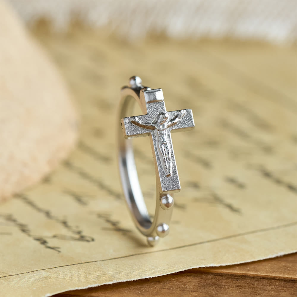 Christianartworkshop Classic Rosary Ring with Crucifix and Continuous Beaded Prayer Band: A Timeless Emblem of Devotion - US 11 - image 3