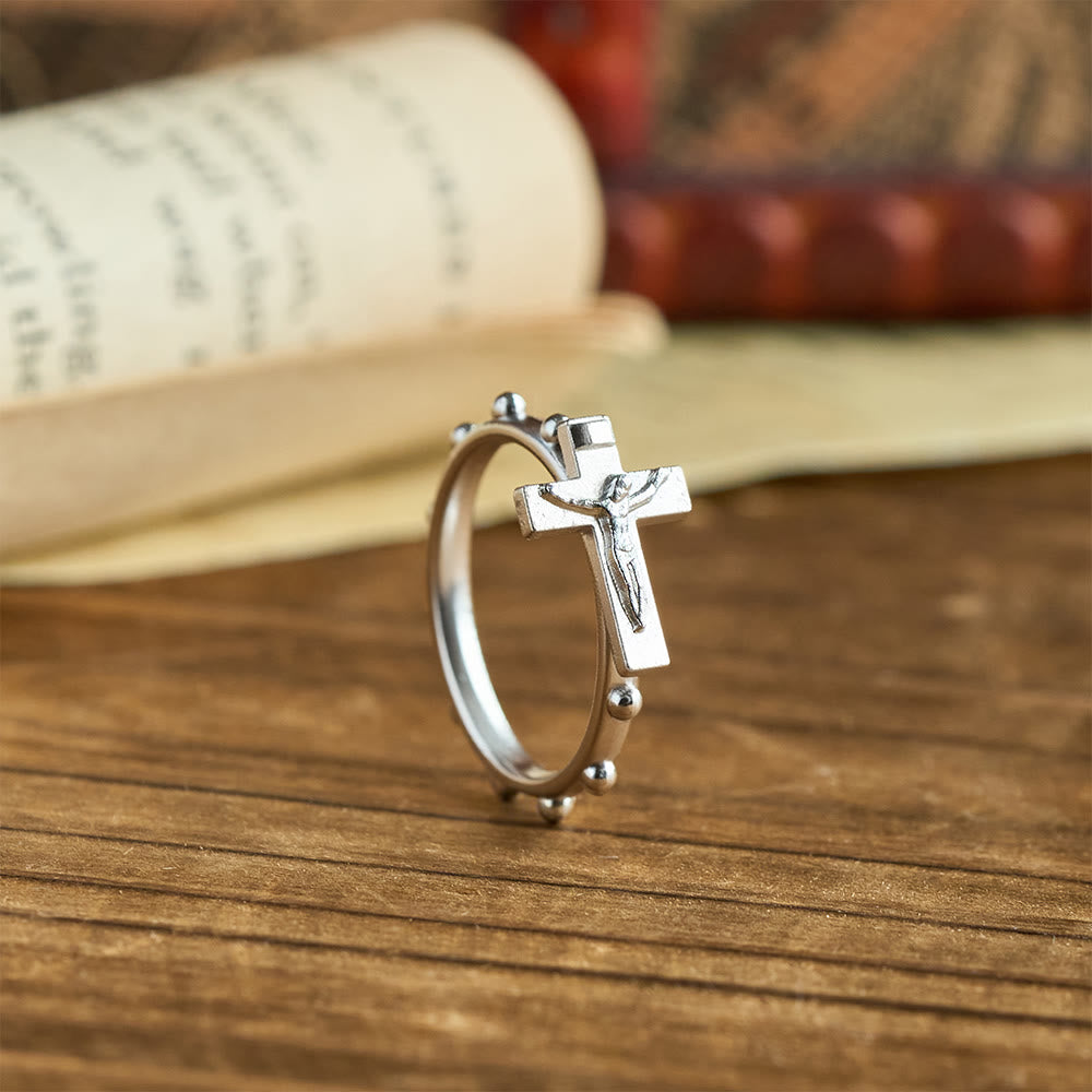 Christianartworkshop Classic Rosary Ring with Crucifix and Continuous Beaded Prayer Band: A Timeless Emblem of Devotion - image 4